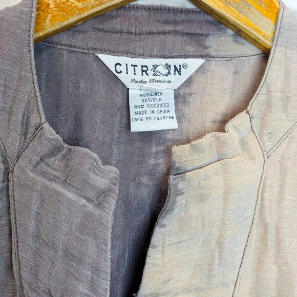 CITRON Santa Monica Women's Linen Silk dip Dye tunic Blouse Gray Beige sz Medium - Picture 7 of 8